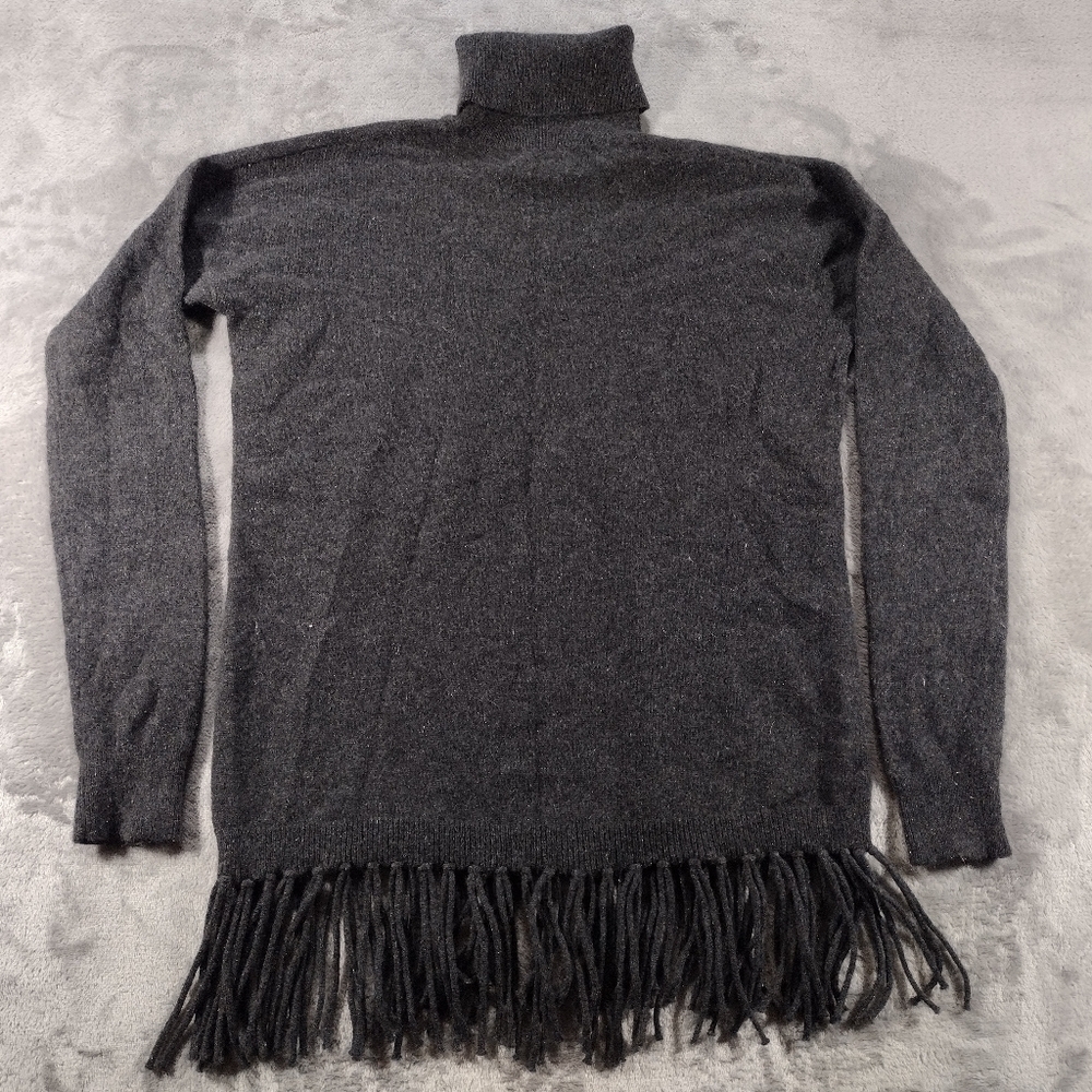 C by Bloomingdale's Gray Fringe Trim Cashmere  Turtleneck Women’s M